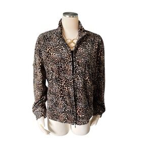 Kim Rogers Long Sleeve Animal Print ￼Velour Zip Jacket Size M